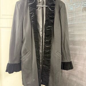 Elegant Black velvet trim Women's Pea Coat